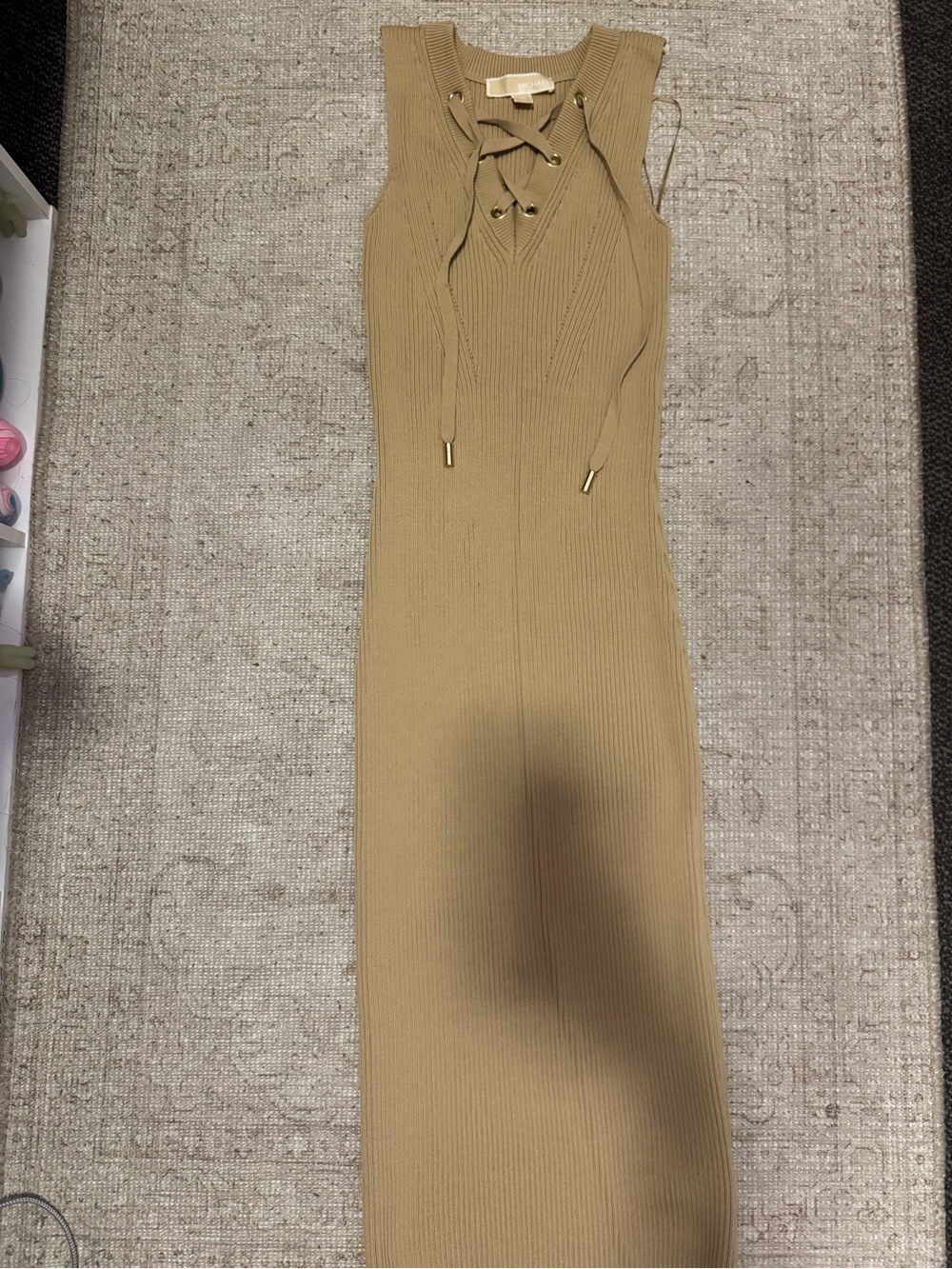 Michael Kors Sleeveless Lace-Up Ribbed Maxi Dress - Beige